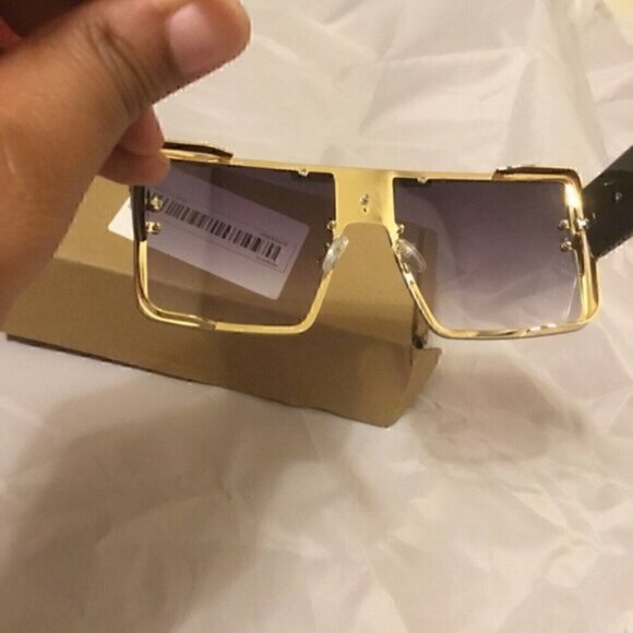 Gray Sports Sunglasses Grey Rivet Metal Frame Large Square Gold Frame main image 5